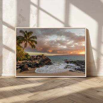 55108220-MGV-CV-36X24-Tropical Beach Wall Art Canvas Print, Framed Hawaiian Sunset Art Picture Print, Ocean Waves Perfect Coastal Tropical Decor Artwork