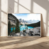 98014896-MGV-CV-36X24-Canadian Rockies Wall Art Canvas Print, Framed Mountain Landscape Art Picture Print, Turquoise Water Perfect Scandinavian