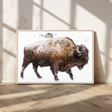 94261165-MGV-CV-36X24-Snowy Buffalo Wall Art Canvas Print, Framed Wildlife Photography Art Picture Print, Brown Tones Perfect Rustic Lodge Decor Decor