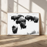 18914414-MGV-FC-36X24_Natural-Buffalo Herd Wall Art Canvas Print, Framed Black and White Art Picture Print, Snowy Landscape Perfect Rustic Lodge Decor Decor