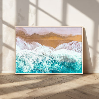 26870666-MGV-CV-36X24-Aerial Beach Wall Art Canvas Print, Framed Ocean Waves Art Picture Print, Coastal Landscape Perfect Coastal Minimalist Decor