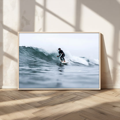 11693607-MGV-CV-36X24-Surfer on Wave Wall Art Canvas Print, Framed Ocean Adventure Art Picture Print, Motion Blur Water Perfect Coastal Adventure Decor
