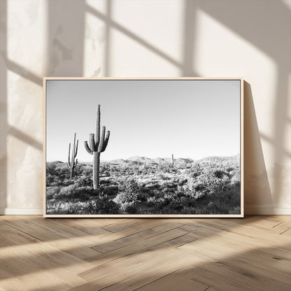 85205054-MGV-CV-36X24-Saguaro Cactus Wall Art Canvas Print, Framed Monochrome Landscape Art Picture Print, Scenic Arizona View Perfect Minimalist