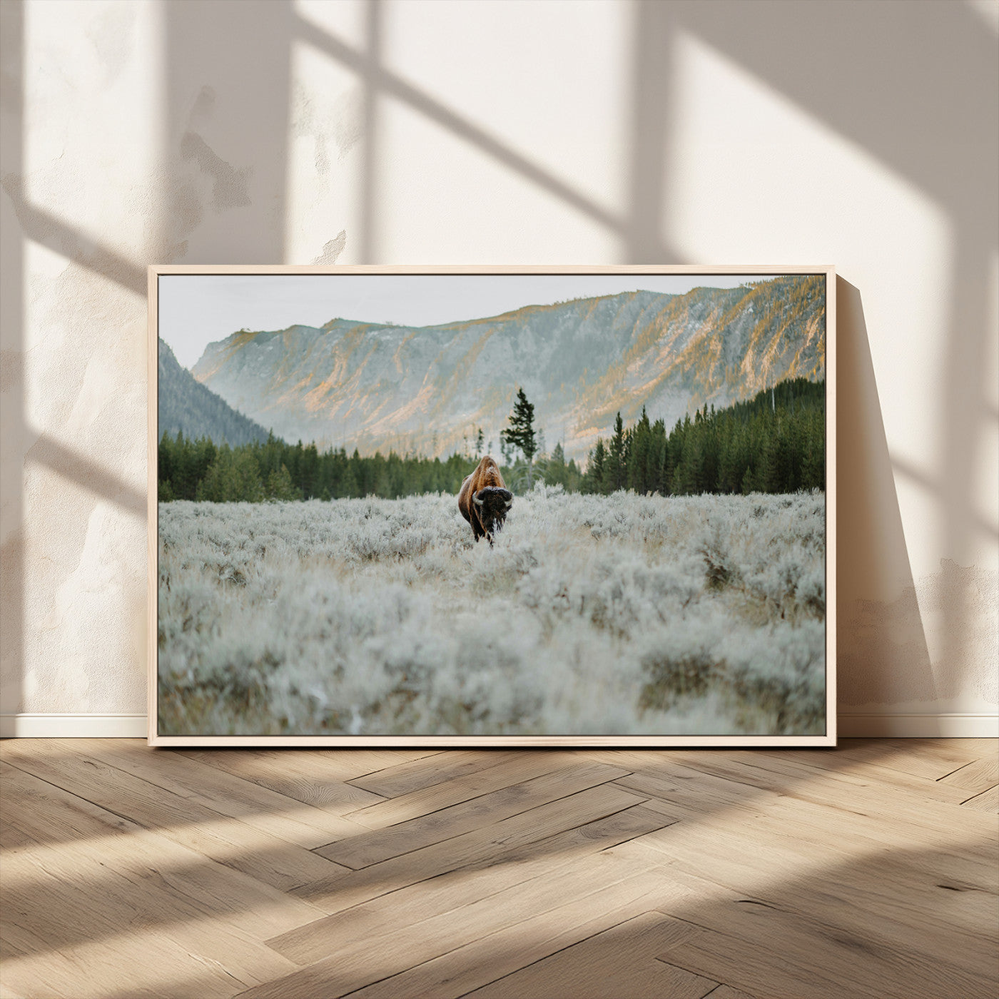 41674074-MGV-CV-36X24-Bison Wall Art – American Buffalo Wildlife Photography Canvas Print, Western Mountain Landscape Artwork Rustic Nature Decor for
