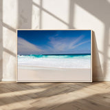 55017356-MGV-CV-36X24-Ocean Beach Wall Art – Turquoise Wave and White Sand Shoreline Canvas Print, Coastal Seascape Photography Decor for Living Room,