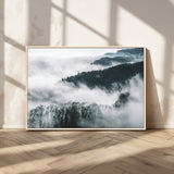 67569654-MGV-CV-36X24-Foggy Forest Wall Art – Mist Covered Hills and Trees Landscape Canvas Print, Moody Nature Photography Decor for Living Room,