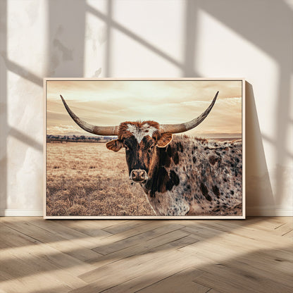 95745718-MGV-CV-36X24-Texas Longhorn Wall Art – Western Cattle Photography Canvas Print, Rustic Ranch Animal Artwork Country Farmhouse Decor for Living