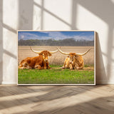 54598515-MGV-CV-36X24-Texas Longhorns Wall Art – Rustic Cattle Ranch Canvas Print, Western Farmhouse Animal Photography Decor for Living Room, Office,