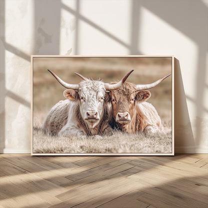 38651722-MGV-CV-36X24-Cow Wall Art – Rustic Longhorn Pair Canvas Print, Western Farmhouse Animal Painting, Country Ranch Decor for Living Room, Bedroom,