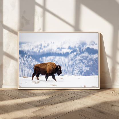 21623194-MGV-CV-36X24-Snow Bison Wall Art – Majestic Buffalo Wildlife Canvas Print, Winter Nature Décor for Rustic Living Room, Farmhouse, Cabin, Lodge