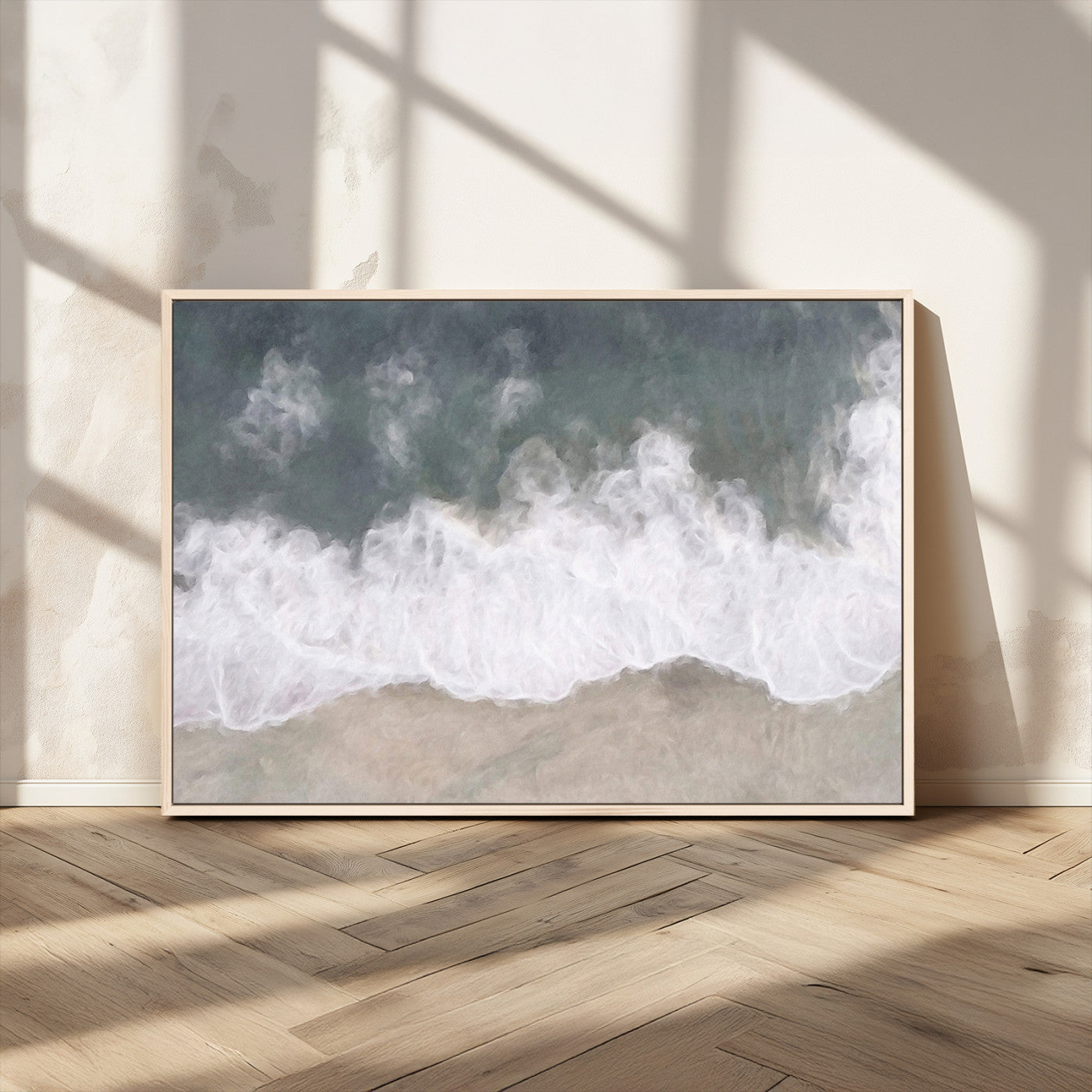 10072982-MGV-FC-36X24_Natural-Abstract Ocean Wave Wall Art – Coastal Beach Canvas Print, Minimalist Seascape Painting, Modern Ocean Inspired Artwork for Living