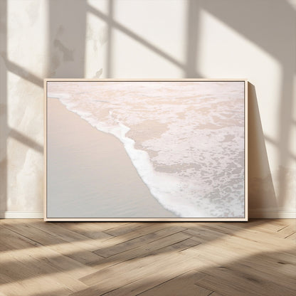 28414510-MGV-FC-36X24_Natural-Ocean Shoreline Wall Art – Minimal Coastal Beach Canvas Print, Soft Sea Foam and Sand Photography Artwork, Relaxing Nautical Decor