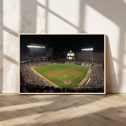 26445161-MGV-FC-36X24_Natural-Baseball Stadium at Night – Panoramic Ballpark Canvas Wall Art, Sports Decor for Man Cave, Office, Game Room, Sports Bar, Baseball
