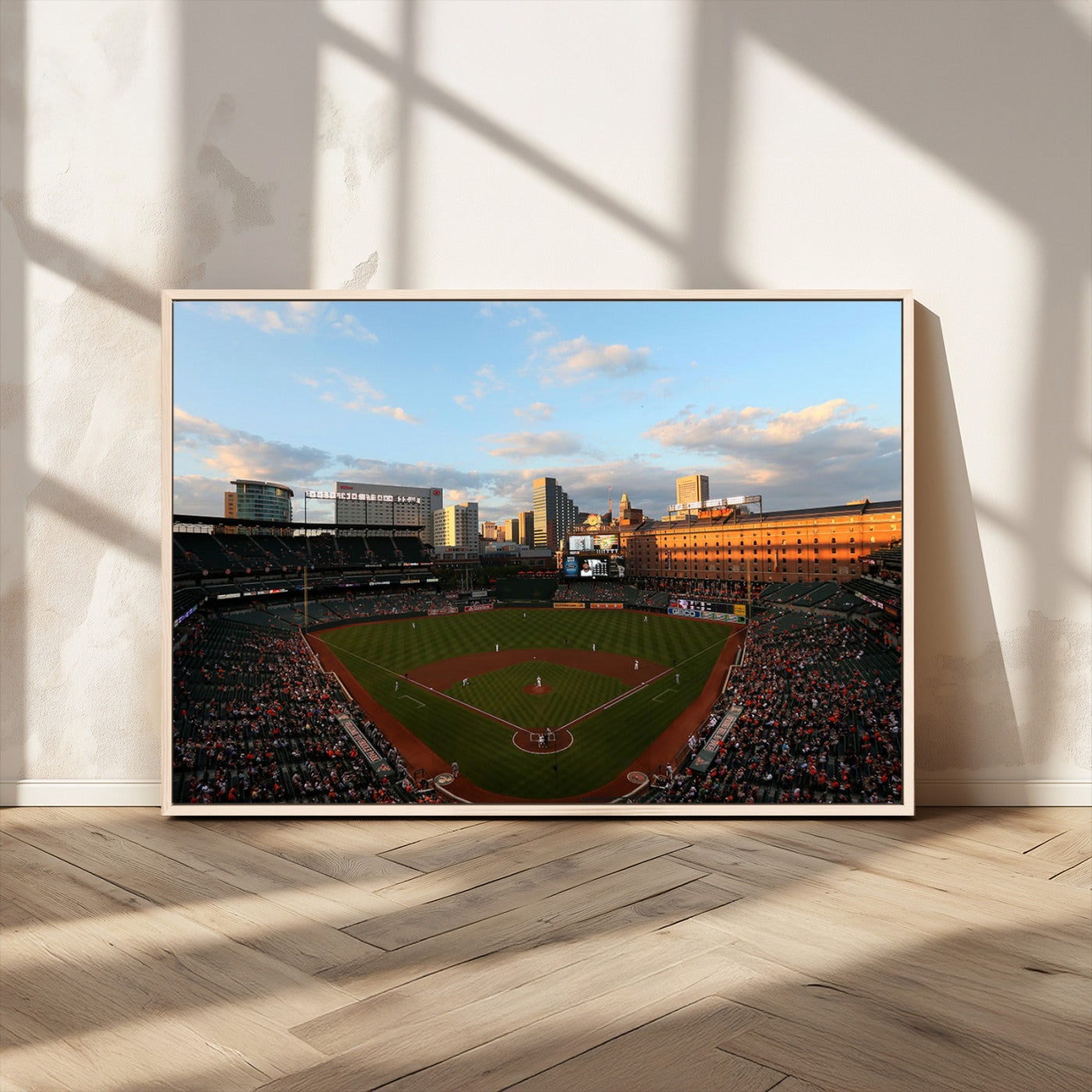 22285236-MGV-FC-36X24_Natural-Baseball Stadium Sunset – Panoramic Ballpark Canvas Wall Art, Sports Decor for Office, Man Cave, Game Room, Sports Bar, Baseball