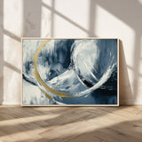 97295757-MGV-FC-36X24_Natural-Abstract Blue and Gold Wall Art – Modern Luxury Canvas Print, Navy White Brushstroke Painting, Contemporary Living Room Office