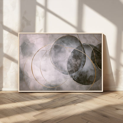 20066876-MGV-FC-36X24_Natural-Neutral Abstract Circle Wall Art – Modern Gray Beige Gold Canvas Print, Minimalist Geometric Painting for Bedroom, Living Room,