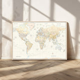 40660043-MGV-FC-36X24_Natural-World Map Wall Art – Large Detailed Atlas Style Map Print with Countries, Cities, and Oceans, Neutral Beige and Tan Educational