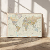 41929777-MGV-FC-36X24_Natural-World Map Wall Art – Large Detailed Political Atlas Style Map Print with Countries, Cities, and Oceans, Warm Earth Tone