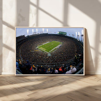 14387817-MGV-CV-36X24-Lambeau Field Stadium Wall Art – Green Bay Packers Game Day Canvas Print with Fireworks and Crowd – NFL Football Fan Man Cave