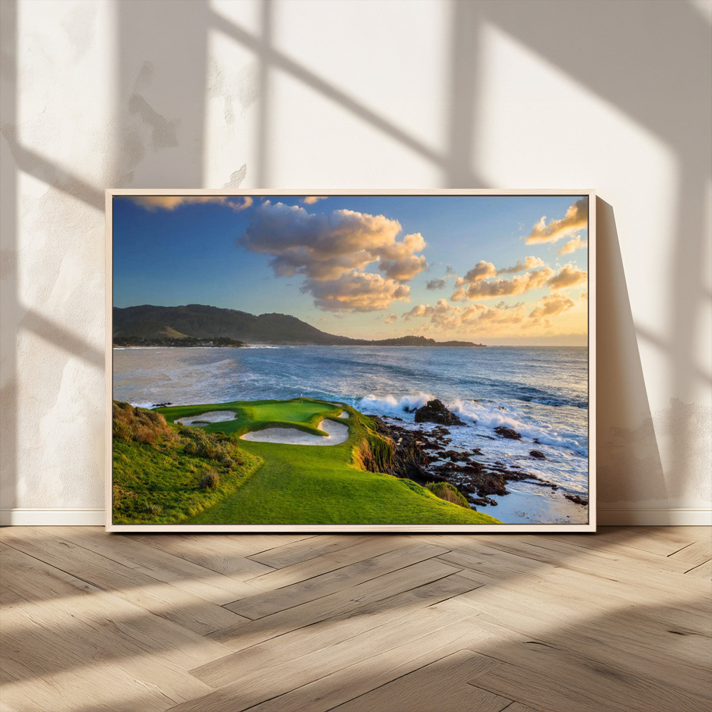 50107048-MGV-FC-36X24_Natural-Golf Course Wall Art – Coastal Ocean View Canvas Print, Scenic Fairway Landscape Decor for Office, Man Cave, Bedroom, or Living