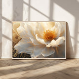 29539087-MGV-FC-36X24_Natural-Floral Wall Art – Elegant White and Gold Bloom Canvas Print, Romantic Modern Flower Artwork for Bedroom, Living Room, or Office