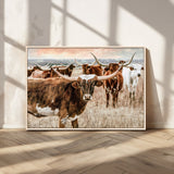 47758300-MGV-FC-36X24_Natural-Texas Longhorn Cattle Wall Art – Rustic Western Herd Canvas Print, Cowboy Ranch Farmhouse Decor for Living Room, Office, or