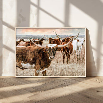 47758300-MGV-FC-36X24_Natural-Texas Longhorn Cattle Wall Art – Rustic Western Herd Canvas Print, Cowboy Ranch Farmhouse Decor for Living Room, Office, or
