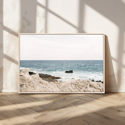 25481980-MGV-FC-36X24_Natural-Ocean Coastal Wall Art – Rocky Shoreline and Waves Canvas Print, Serene Beach Landscape Decor for Living Room, Bedroom, or Office