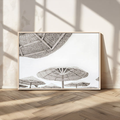 97043123-MGV-FC-36X24_Natural-Beach Umbrella Wall Art – Minimalist Coastal Canvas Print, Woven Parasol Summer Decor for Bedroom, Living Room, or Modern Beach