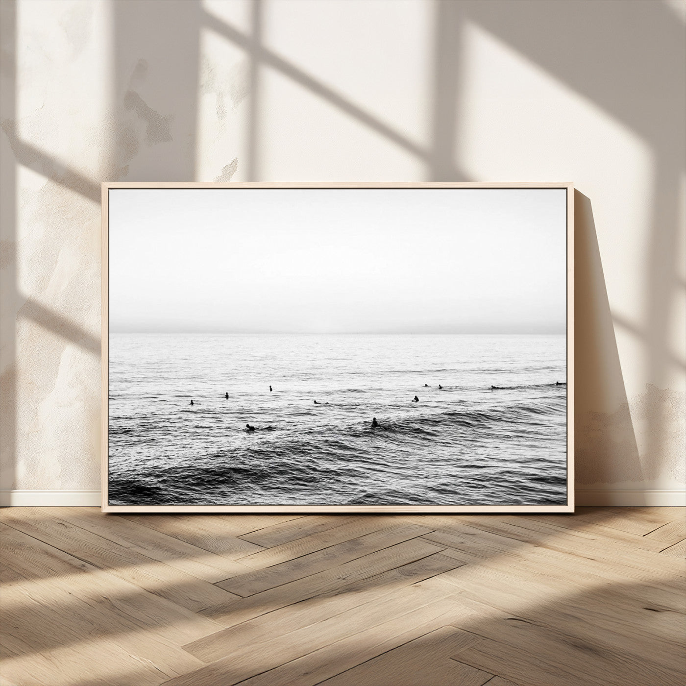 47208268-MGV-FC-36X24_Natural-Surfer Ocean Wall Art – Black and White Coastal Canvas Print, Minimalist Surfing Seascape Decor for Living Room, Bedroom, or Beach