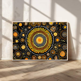 45478523-MGV-CV-36X24-Abstract Circle Wall Art – Bold Black and Gold Dot Painting Canvas Print, Modern Geometric Mandala Style Decor for Living Room or