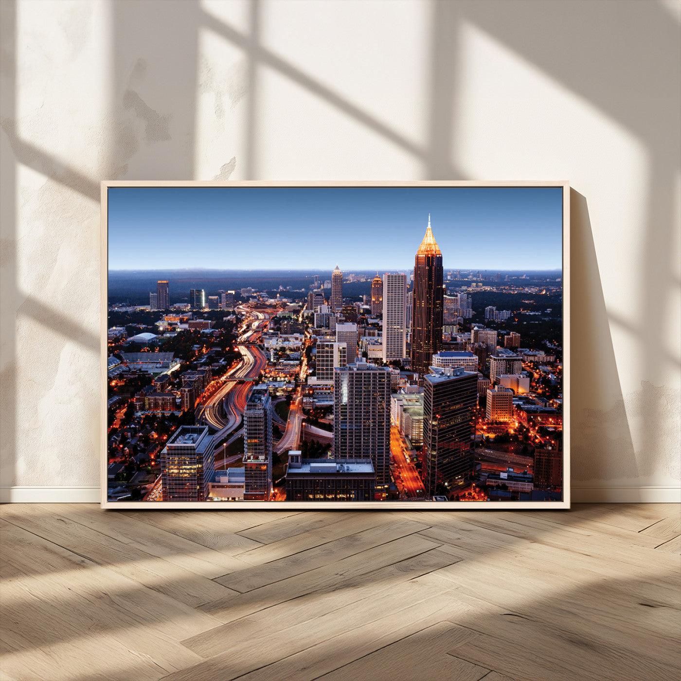 81886632-MGV-CV-36X24-Atlanta Skyline Wall Art – Vibrant City Lights Canvas Print, Modern Urban Cityscape Decor for Living Room, Office, or Apartment
