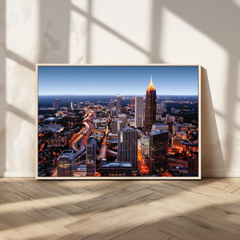 81886632-MGV-CV-36X24-Atlanta Skyline Wall Art – Vibrant City Lights Canvas Print, Modern Urban Cityscape Decor for Living Room, Office, or Apartment