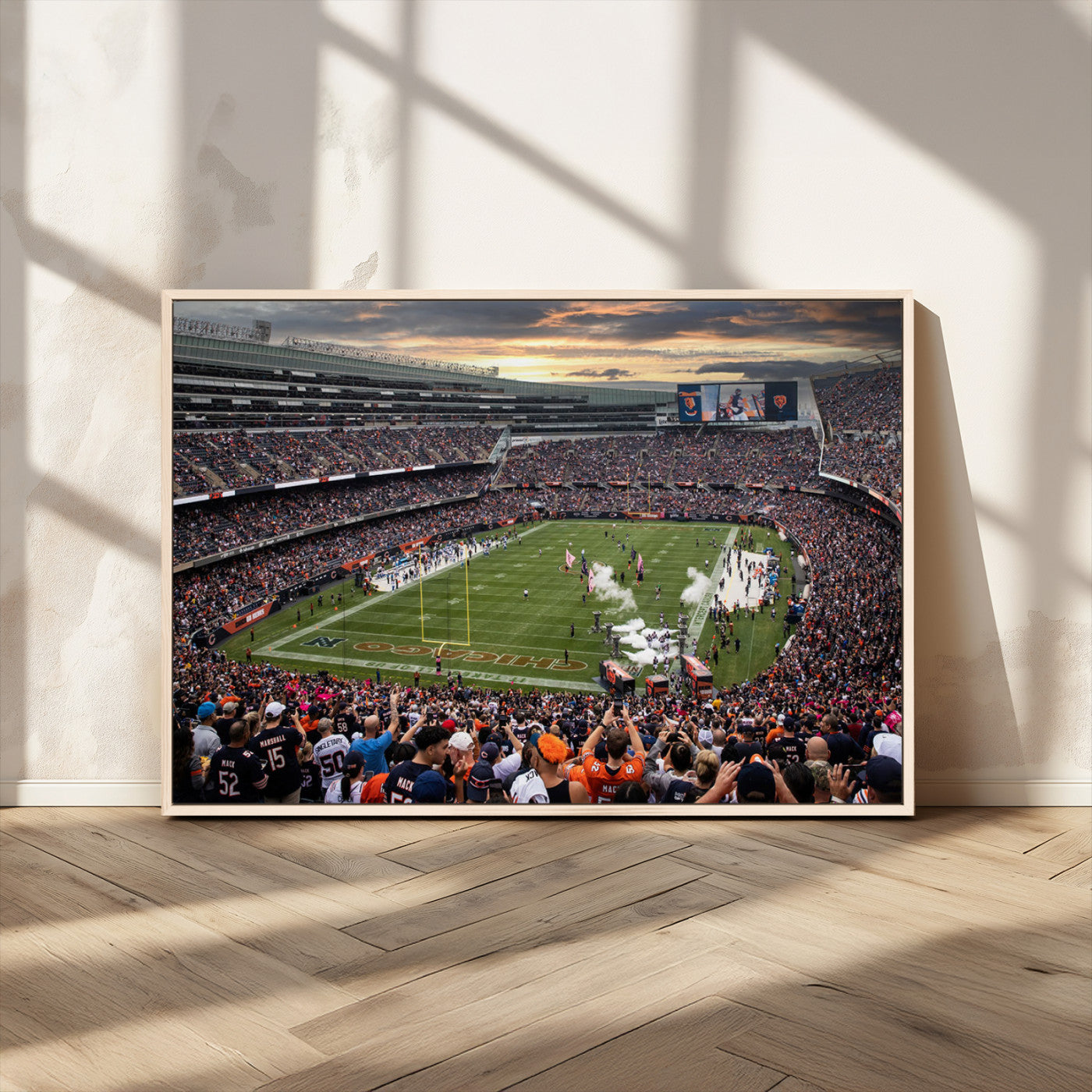 87578930-MGV-FC-36X24_Natural-Soldier Field Wall Art – Chicago Bears Football Stadium Sunset Canvas Print, Game Day Sports Decor for Man Cave, Bar, Office, or
