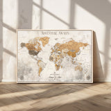 99422096-MGV-FC-36X24_Natural-Adventure Awaits World Map Wall Art – Neutral Beige Canvas Print, Modern Travel Inspired Wall Decor for Living Room, Bedroom or