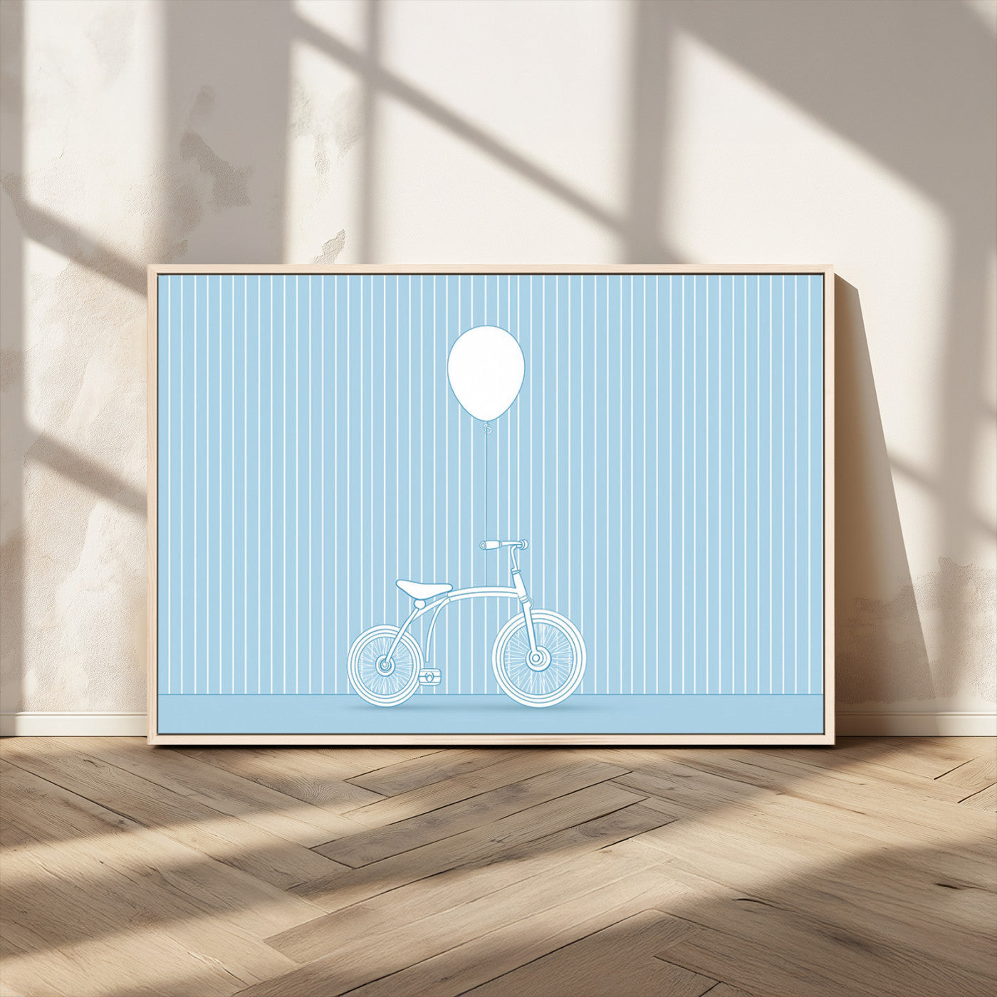 56479838-MGV-CV-36X24-Bicycle Wall Art – Minimalist Blue Canvas Print with Balloon Illustration, Modern Decor Artwork for Kids Room, Nursery, or Living