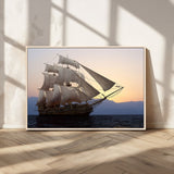 31270610-MGV-FC-36X24_Natural-Sailing Ship Wall Art – Sunset Seascape Canvas Print with Tall Ship at Sea, Nautical Ocean Decor for Living Room, Office, or