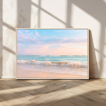88024944-MGV-FC-36X24_Natural-Beach Landscape Wall Art – Coastal Ocean Canvas Print with Gentle Waves and Pastel Sky, Serene Seascape Photography for Living