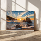85659923-MGV-CV-36X24-Rocky Ocean Sunset Canvas Wall Art – Seaside Dramatic Seascape Print, Coastal Modern Decor, Ocean Sunset Art for Living Room or