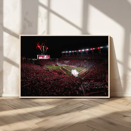 60690191-MGV-CV-36X24-Stadium Wall Art – Night Game Football Canvas Print with Fireworks, Marching Band and Crowd, Panoramic Sports Photography for Man