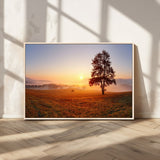 57919623-MGV-CV-36X24-Golden Sunrise Landscape Canvas Wall Art - Framed Misty Field Print, Large Nature Canvas for Living Room, Office, or Home Decor