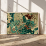 86918027-MGV-CV-36X24-Tsukioka Yoshitoshi Samurai Wall Art Print, Japanese Katana Warrior Canvas Wall Art, Octopus Sea Monster Canvas Print,