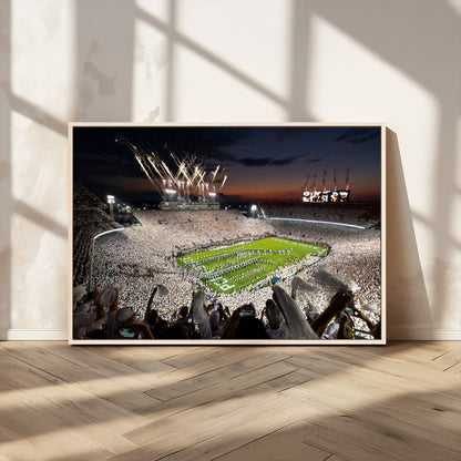 Penn-MGV-CV-36X24-Football Stadium Wall Art – Panoramic Night Game Canvas Print, Packed Crowd with Fireworks, Sports Decor for Office, Man Cave, Bar