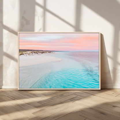 41613614-MGV-CV-36X24-Beach Sunset Wall Art – Pastel Ocean Canvas Print, Turquoise Water and Pink Sky Photography Decor for Bedroom, Living Room, Office