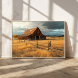 16480179-MGV-CV-36X24-Farmhouse Wall Art – Rustic Barn and Golden Field Canvas Print, Country Landscape Photography Decor for Bedroom, Living Room,