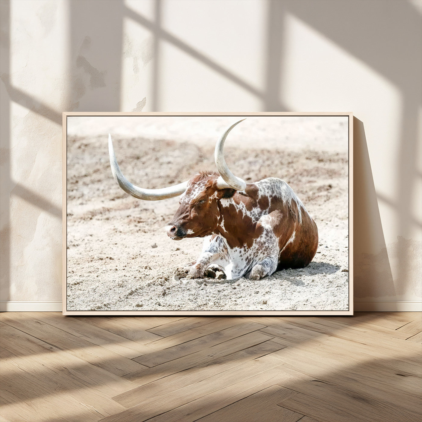 89096667-MGV-CV-36X24-Texas Longhorn Wall Art – Rustic Western Canvas Print, Cattle Photography Decor for Ranch House, Living Room, Office, Man Cave