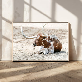 89096667-MGV-CV-36X24-Texas Longhorn Wall Art – Rustic Western Canvas Print, Cattle Photography Decor for Ranch House, Living Room, Office, Man Cave