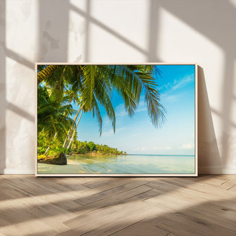 65056721-MGV-CV-36X24-Tropical Beach Wall Art – Palm Tree Coastal Photography Print, Relaxing Ocean Paradise Landscape, Island Seascape Home or Office