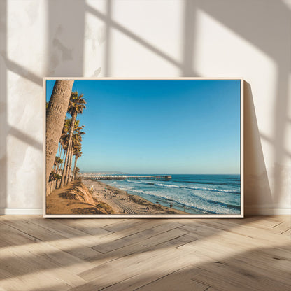 92568259-MGV-CV-36X24-California Beach Wall Art – Palm Tree Pier Canvas Print, Coastal Ocean Photography Seaside Decor for Living Room, Bedroom, Office,