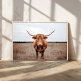 16316734-MGV-CV-36X24-Texas Longhorn Wall Art – Rustic Bull Portrait Canvas Print, Western Farmhouse Animal Photography Decor for Living Room, Office,